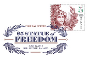 $5 Statue Of Freedom Stamp Digital Color Pictorial Postmark