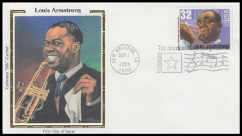 2982 / 32c Louis Armstrong : Jazz Musician 1995 Colorano Silk FDC