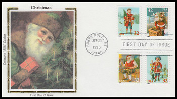 3008 - 3011 / 32c Santa and Children : Christmas Series All 4 on 1 Colorano Silk 1995 FDC