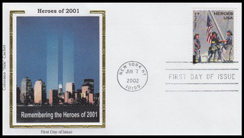 B2 / Non-Denominated ( 34c + 11c ) Heroes of 2001 Colorano Silk 2002 First Day Cover