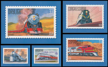 Alll Aboard : 20th Century Trains Set of 5 Collectible Postcards