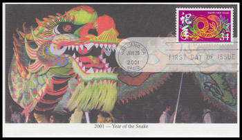 3500 / 34c Year of the Snake : Chinese Lunar New Year 2001 Mystic First Day Cover