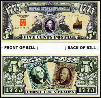 Ben Franklin / 1st Postmaster / 1st Postage Stamps Commemorative Dollar Bill