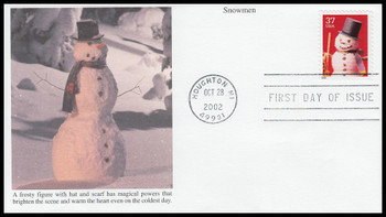 3679 / 37c Snowman with Top Hat : Christmas Series 2002 Mystic First Day Cover