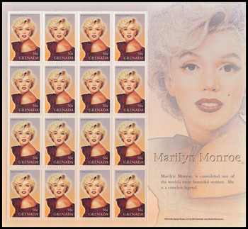 3443 / 50c Marilyn Monroe 2004 Grenada 16 Stamp Sheet