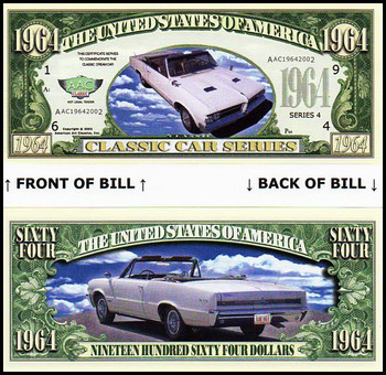 1964 Pontiac GTO Convertible Novelty Commemorative Dollar Bill