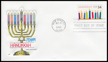 3547 / 34c Hanukkah Holiday Celebration 2001 House of Farnam FDC
