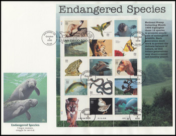 3105 / 32c Endangered Species Pane Oversized Large Format 1996 Fleetwood First Day Cover