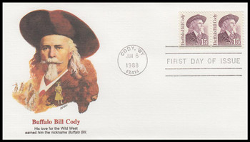 2177 / 15c Buffalo Bill Cody Pair 1988 Fleetwood First Day Cover