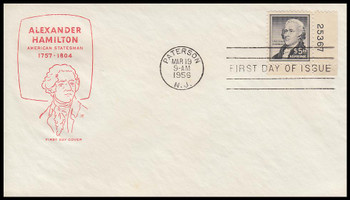 1053 / $5 Alexander Hamilton w/ Plate # House of Farnam 1956 FDC ( Light Toning Throughout, Light Small Spot )