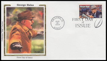3150 / 32c George "Papa Bear" Halas : Legendary Football Coach : Chicago, IL Postmark 1997 Colorano Silk First Day Cover