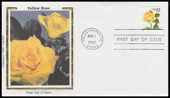 3054 / 32c Yellow Rose Coil 1997 Colorano Silk First Day Cover