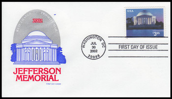 3647 / $3.85 Jefferson Memorial Priority Mail 2002 House of Farnam First Day Cover