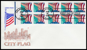 3279a / 33c Flag Over City Self-Adhesive Booklet Pane 1999 House of Farnam First Day Cover #2