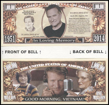 Robin Williams Million Dollar Novelty Commemorative Bill