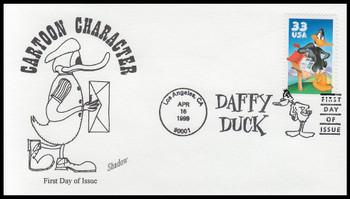 3306a / 33c Daffy Duck : Looney Tunes 1999 Shadow Cachet By Faircloth First Day Cover