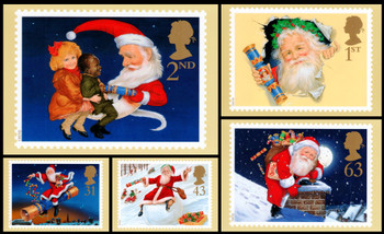 Christmas Crackers and Father Christmas 1997 Set of 5 British PHQ Cards #193