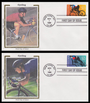 3119a - b / 50c Cycling Set of 2 Colorano Silk 1996 First Day Covers