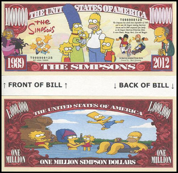 The Simpsons Million Dollar Novelty Commemorative Bill
