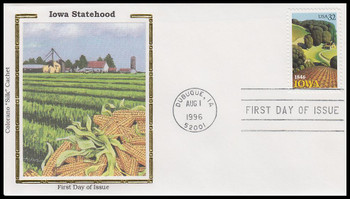 3089 / 32c Iowa Statehood Bklt 1996 Colorano Silk First Day Cover