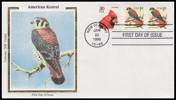 3044 / 1c American Kestrel Coil Pair 1996 Colorano Silk First Day Cover