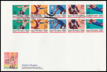 2641a / 29c Summer Olympics Strips Block Oversized Large Format Fleetwood 1992 FDC