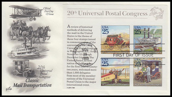 2438 / 25c Classic Mail Delivery Souvenir Sheet Artcraft 1989 First Day Cover