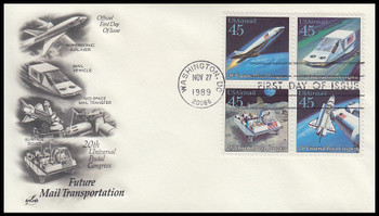 C125a / 45c Futuristic Mail Delivery Se-Tenant Block Artcraft 1989 First Day Cover