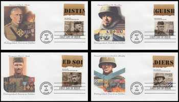 3393 - 3396 / 33c Distinguished American Soldiers with Tabs Set of 4 Fleetwood 2000 FDCs