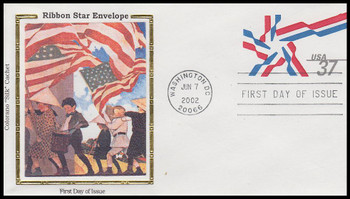 U649 / 37c Ribbon Star 6¾  Postal Stationery Envelope 2002 Colorano Silk First Day Cover