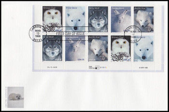 3292a / 33c Arctic Animals Se-Tenant Plate Block Oversized Large Format Fleetwood 1999 FDC