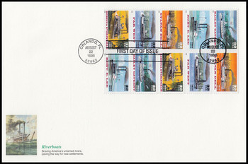 3095a / 32c Riverboats Se-Tenant Block Oversized Large Format Fleetwood 1996 FDC