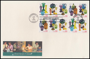 3328a / 33c American Glass Se-Tenant Block of 10 Oversized Large Format Fleetwood 1999 FDC