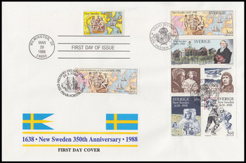 C117 / 768 & 1677a / 44c Settling of New Sweden 1988 Airmail Joint Issue Oversized Large Format Fleetwood 1988 FDC