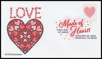 5431 / 55c Made of Hearts 2020 Digital Color Postmark FDCO Exclusive FDC