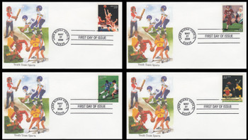 3399 - 3402 / 33c Youth Team Sports Set of 4 Edken 2000 First Day Covers