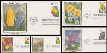 2760 - 2764 / 29c Spring Garden Flowers Set of 5 Colorano Silk 1993 First Day Covers
