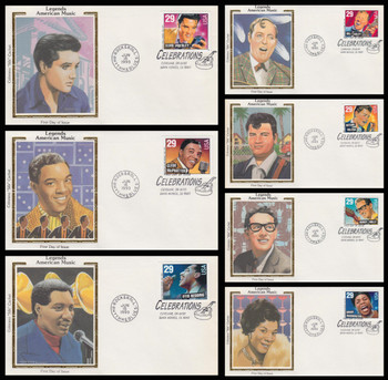 2731 - 2737 / 29c Rock & Roll  Rhythm & Blues Musicians Booklet Issue Set of 7 Colorano Silk 1993 First Day Covers