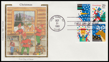 2794a / 29c Greetings Christmas Se-Tenant Block Colorano Silk 1993 First Day Cover