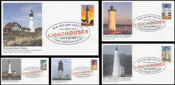 4791 - 4795 / 46c New England Coastal Lighthouses Set of 5 Digital Color Postmark (DCP) Fleetwood 2013 FDCs