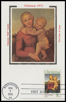 1507 / 8c The Small Cowper Madonna : Christmas 1973 Colorano Silk First Day of Issue Maxi Card