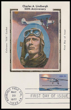 1710 / 13c Lindbergh Flight 1977 Colorano Silk First Day of Issue Maxi Card