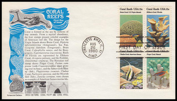 1830a / 15c Coral Reefs Se-Tenant Block Aristocrat Cachets 1980 First Day Covers