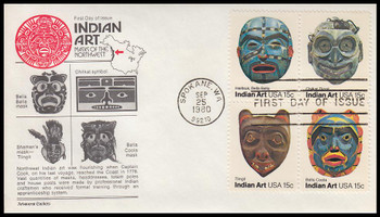 1837a / 15c Indian Art Se-Tenant Block 1980 Aristocrat Cachets First Day Cover