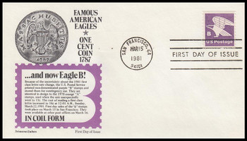 1820 / 18c “B” Eagle Coil 1981 Aristocrat Cachets First Day Cover