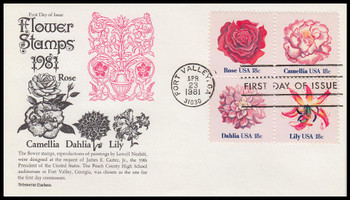 1879a / 18c American Flowers Se-Tenant Block 1981 Aristocrat Cachets First Day Cover