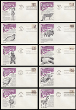 1880 - 1889 / 18c Wildlife of America Set of 10 Aristocrat Cachets 1981 First Day Covers