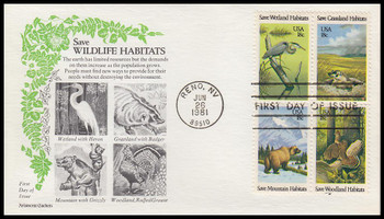 1924a / 18c Preservation of Wildlife Habitat Se-Tenant Block 1981 Aristocrat Cachets First Day Cover
