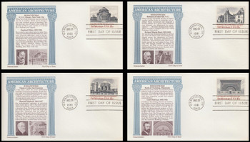 1928 - 1931 / 18c American Architecture Set of 4 Aristocrat Cachets 1981 First Day Covers
