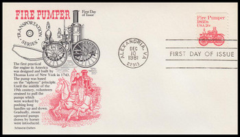 1908 / 20c Fire Pumper : Transportation Series Coil 1981 Aristocrat Cachets First Day Cover